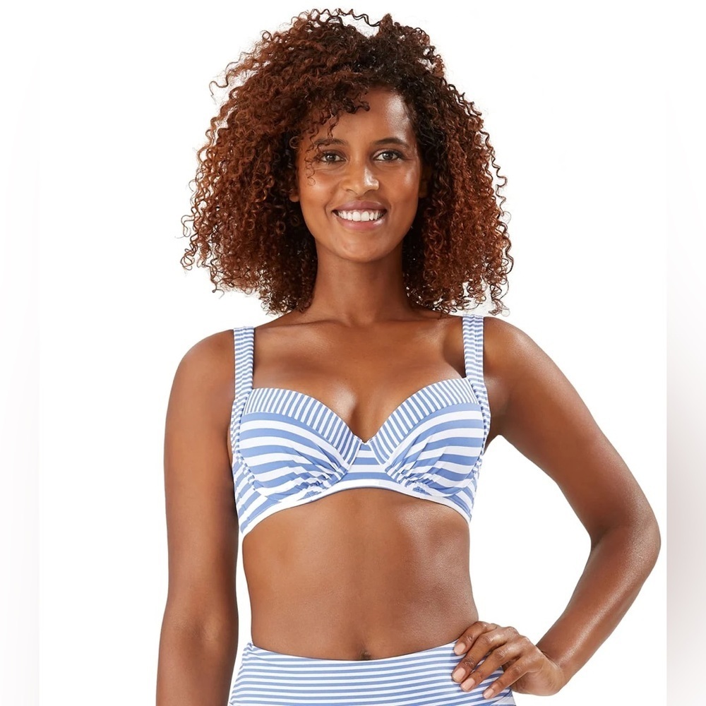 Tommy Bahama Blue Striped Lace Back Bikini Top Size 36C - Picture 2 of 8